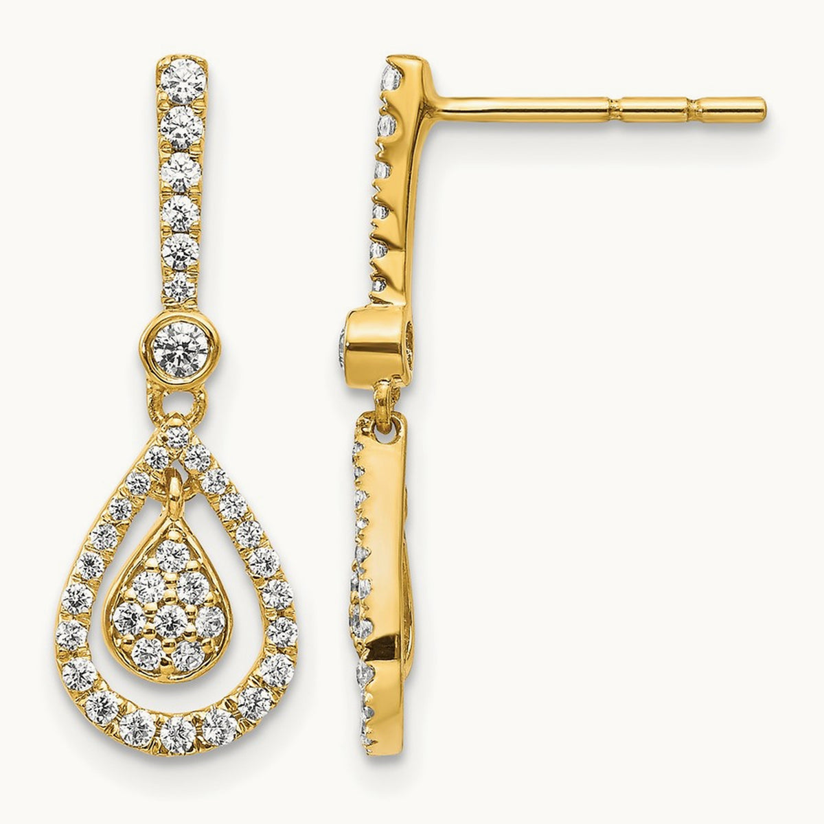 Diamond Fancy Teardrop Dangle Post Earrings, 14K