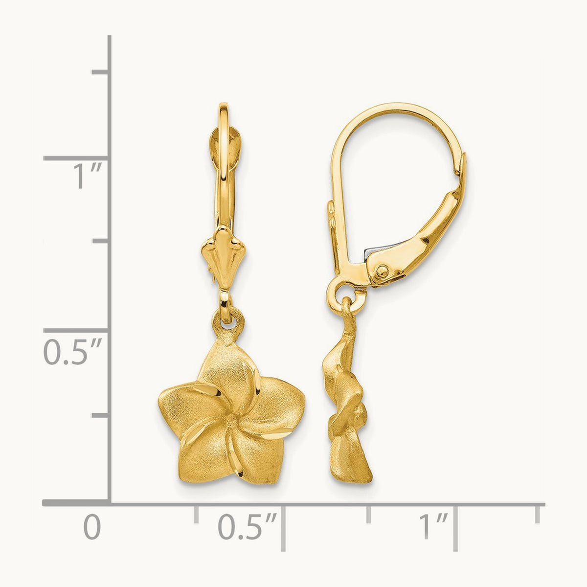 Satin & Diamond-Cut Plumeria Dangle Leverback Earrings, 14K