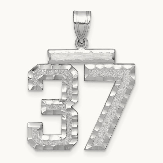 Large Brushed Diamond-cut Number 37 Charm, 14K White Gold