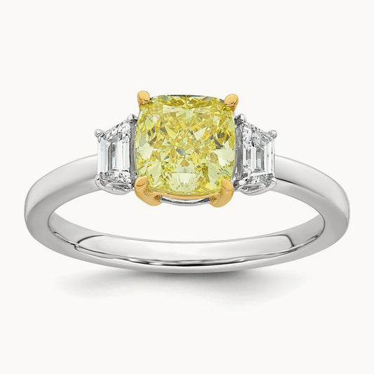Cushion . Vivid Yellow & Trapezoid Ring, 1.84-3.54 ct Lab-Grown Diamond
