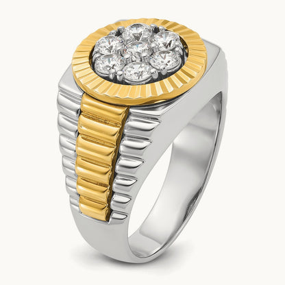 14ktt IBGoodman Men's Polished & Textured AA Diamond Cluster Ring