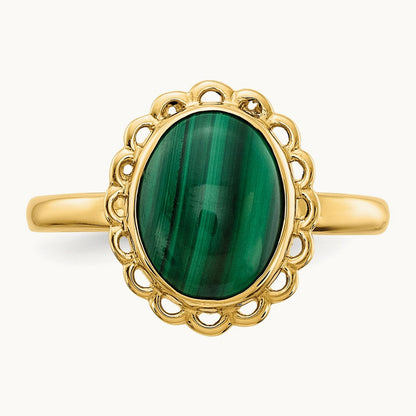 10x8mm Malachite Cabochon Ring, 14K