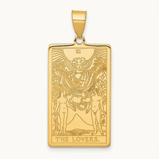 The Lovers Tarot Card Pendant, 14K Yellow Gold