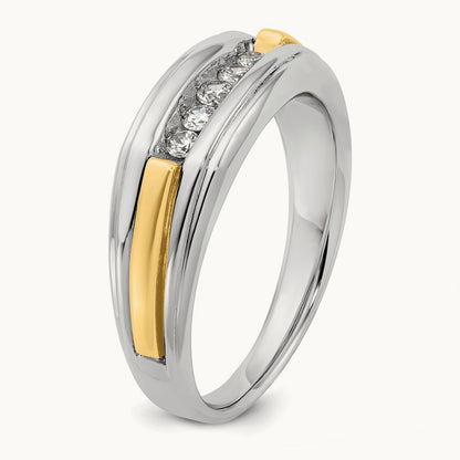 14ktt IBGoodman Men's Polished & Grooved 5-Stone Diamond Ring
