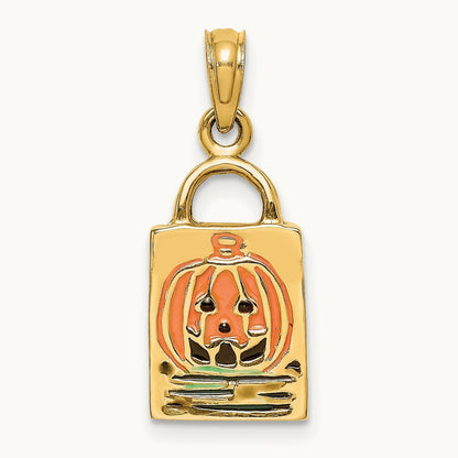 3-D Enameled Jack-o-Lantern Trick or Treat Bag Charm, 14K