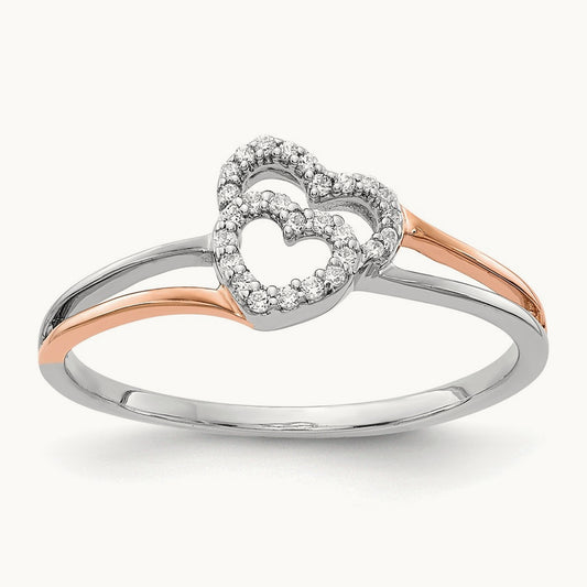 Diamond Polished Double Heart Ring, 14K White with Rose Gold