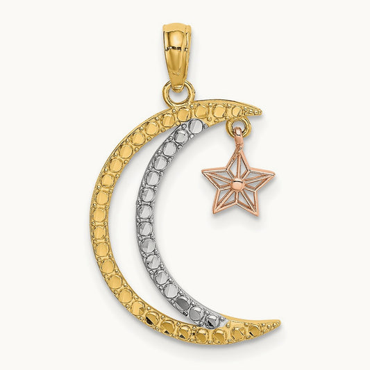 w/White Rhodium Moon w/Star Moveable Charm, 14K Two-tone