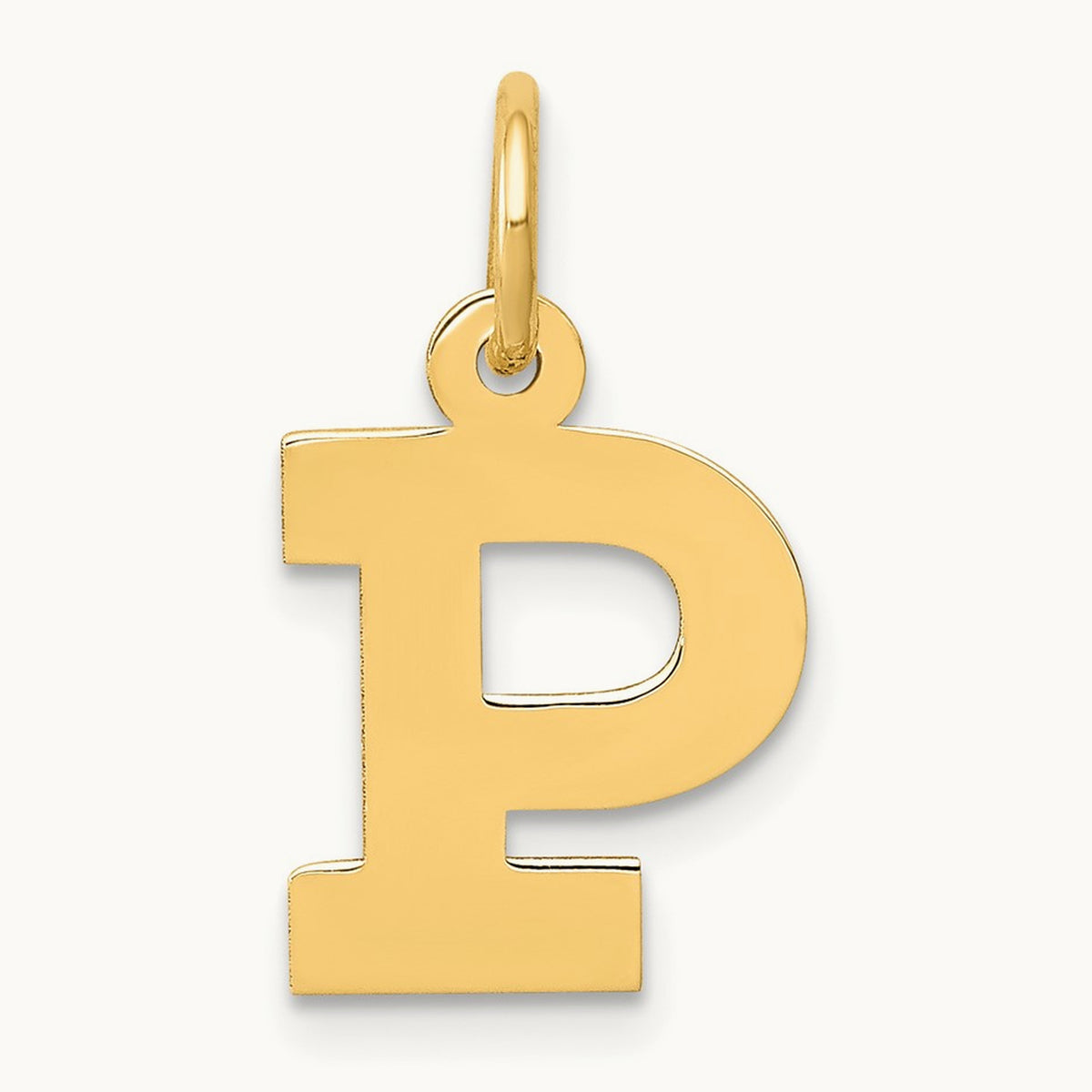 Small Block Initial Charm — 14K Yellow Gold, P