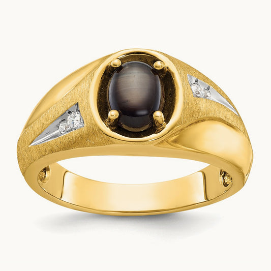 IBGoodman Men's Satin Black Star Sapphire and Diamond Complete Ring, 14K