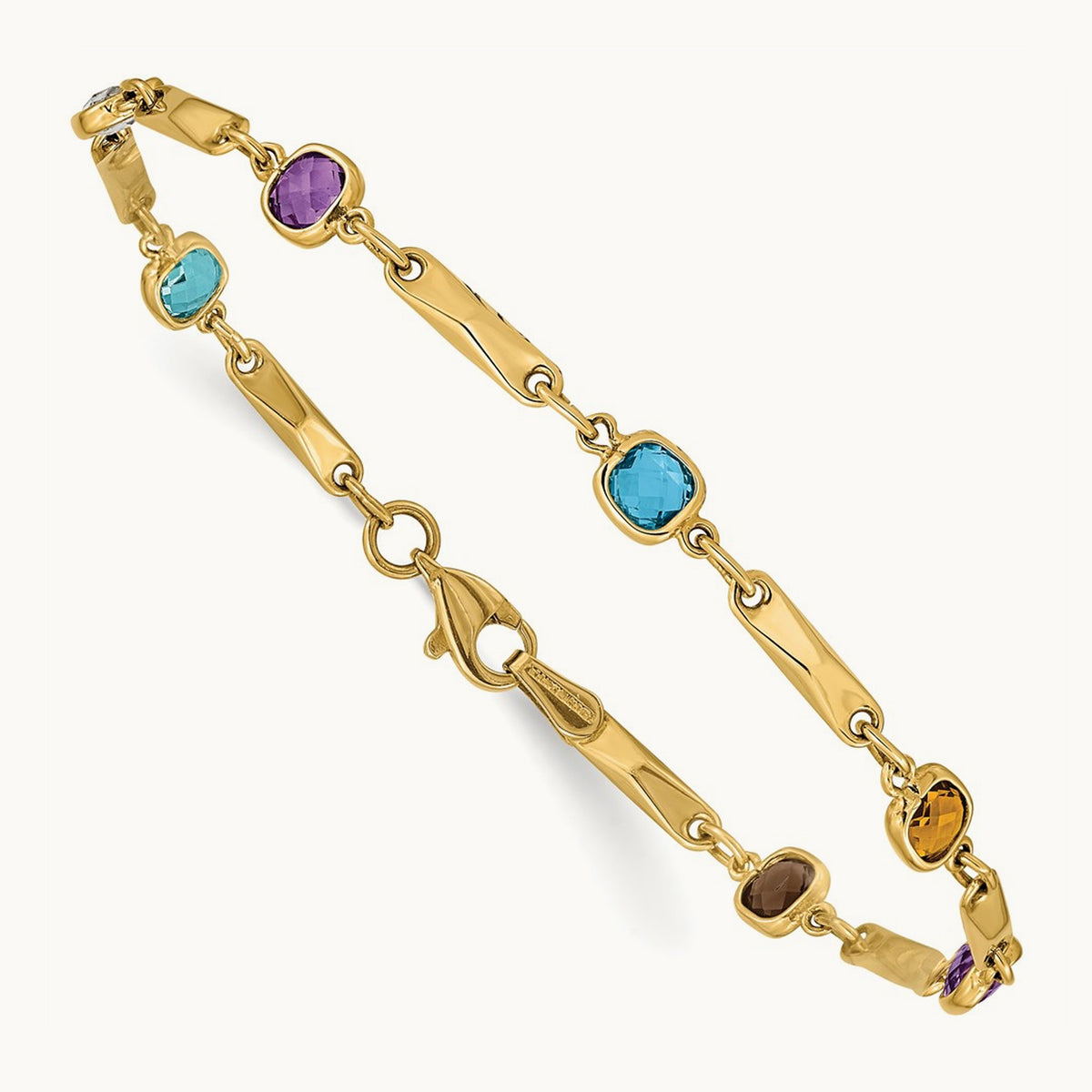 Multi Gemstone Fancy Link Bracelet, 14K