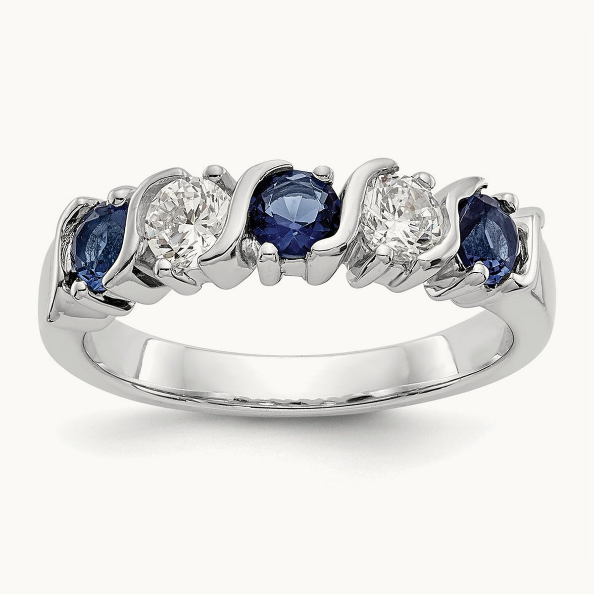 Diamond with Sapphire Band — 14K White Gold, 0.394 ct, 7