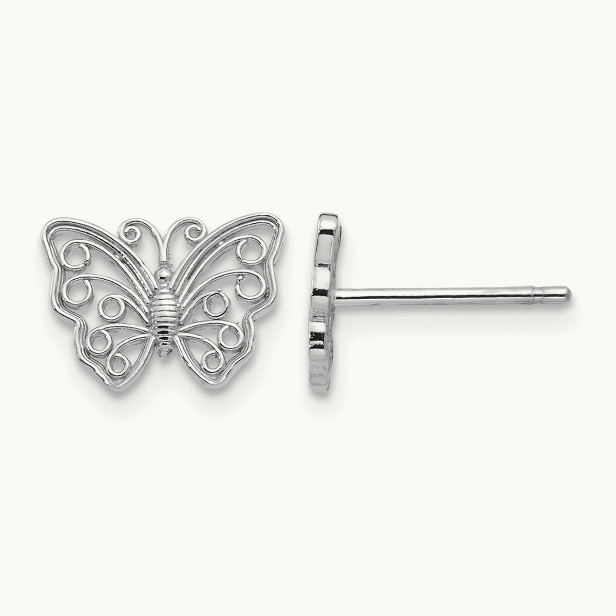 Butterfly Post Earrings — 14K White Gold, 7.6mm