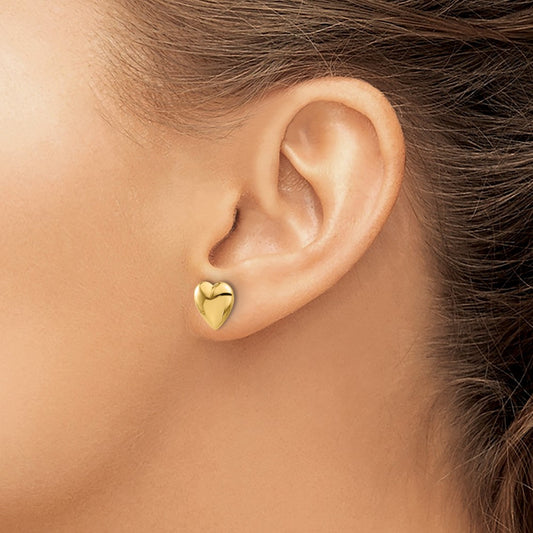 Polished Puffed Heart Post Earrings — 14K Yellow Gold, 9.9mm