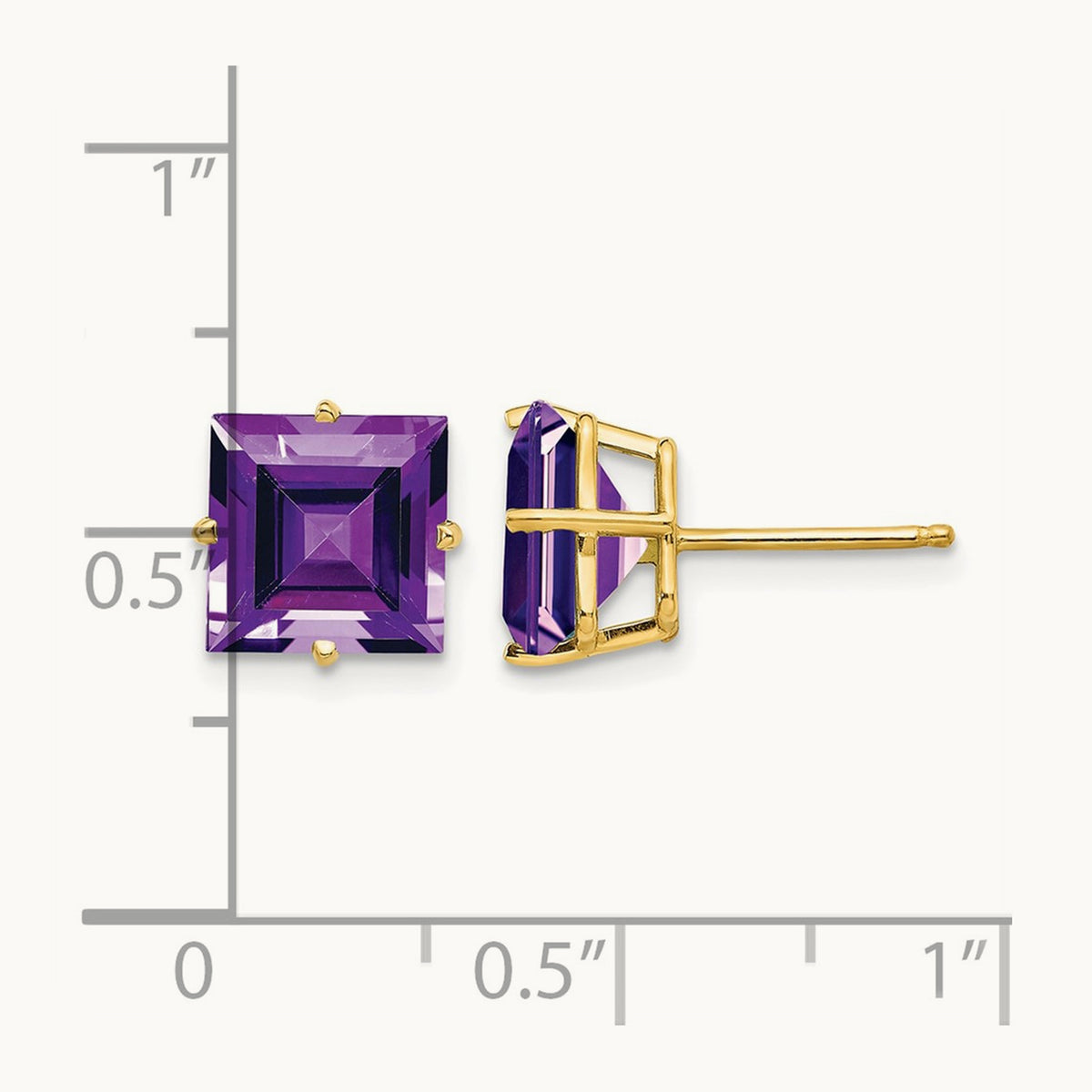 Square Step Cut Amethyst Earrings, 8mm, 14K