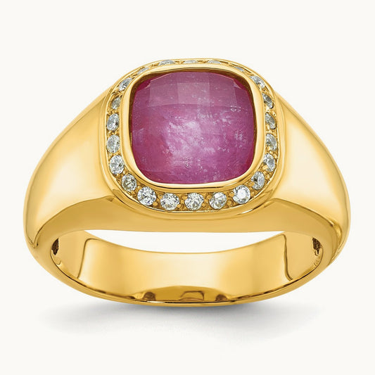 IBGoodman Men's Ruby Doublet Stone and Diamond Complete Ring, 14K
