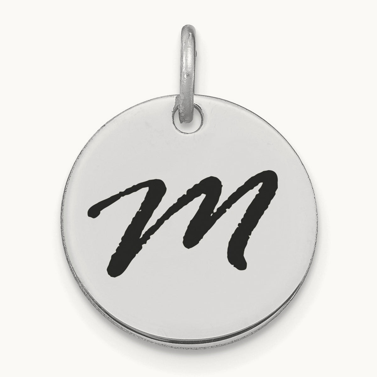 Polished Black Enamel Initial Disk Charm — 14K White Gold, M