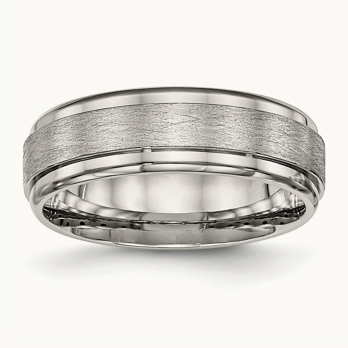 Brushed and Polished Ridged Edge Band, 7mm, Stainless Steel