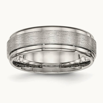 Brushed and Polished Ridged Edge Band, 7mm, Stainless Steel