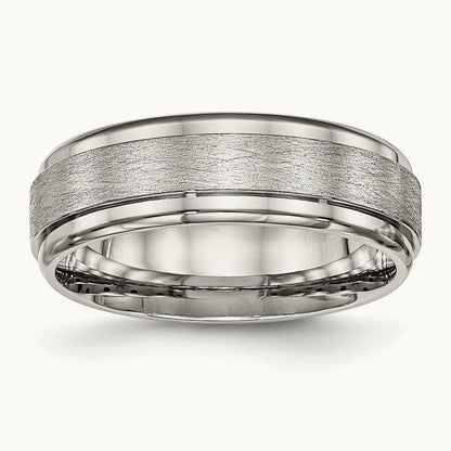 Brushed and Polished Ridged Edge Band, 7mm, Stainless Steel