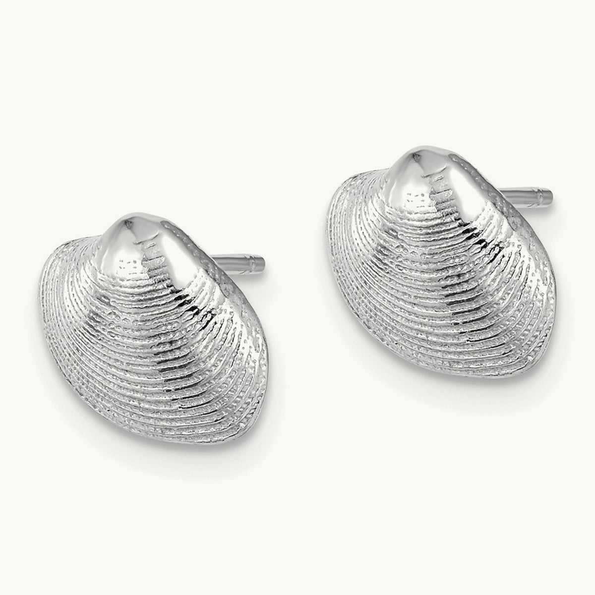 Clam Shell Post Earrings — 14K White Gold, 9mm