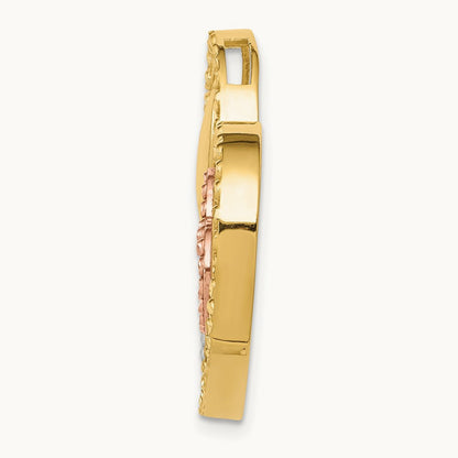 & Rose Gold w/Rhodium Heart Chain Slide, 14K Yellow
