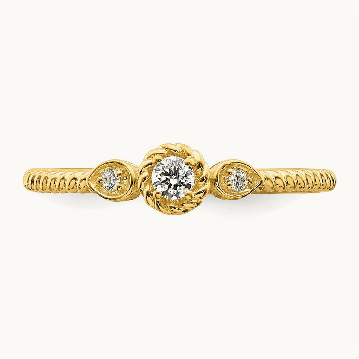 Roped Band Petite Round Complete Dia Ring, 14K Gold