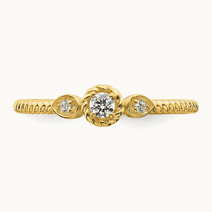 Roped Band Petite Round Complete Dia Ring, 14K Gold