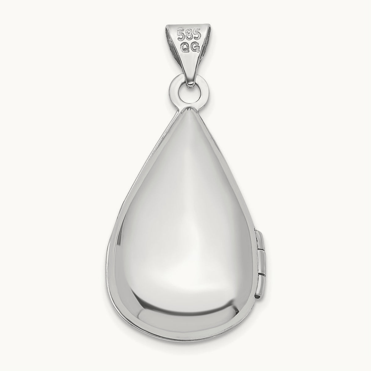 Tear Drop Diamond Locket, 21mm, 14K White Gold