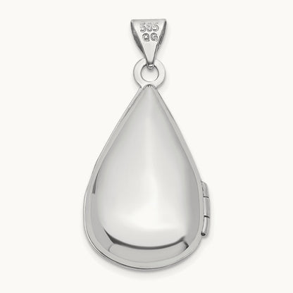 Tear Drop Diamond Locket, 21mm, 14K White Gold