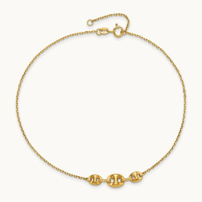 Polished Fancy Link 9in Plus 1 in ext. Anklet, 14K