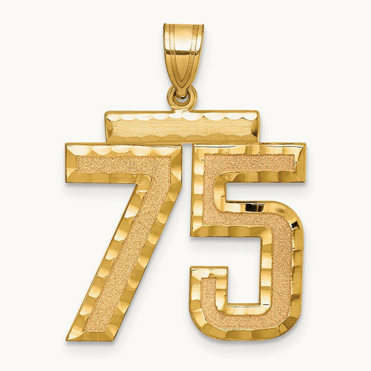 Large Brushed Diamond-cut Number 75 Charm, 14K