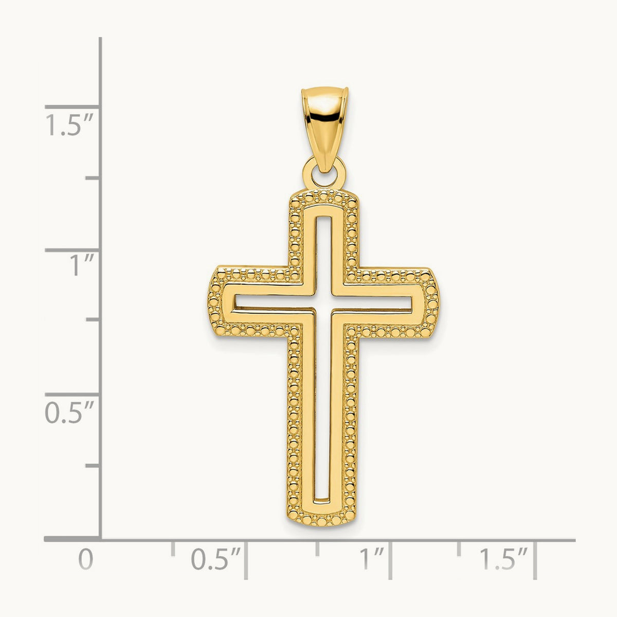 Polished Beaded Cross Pendant, 14K