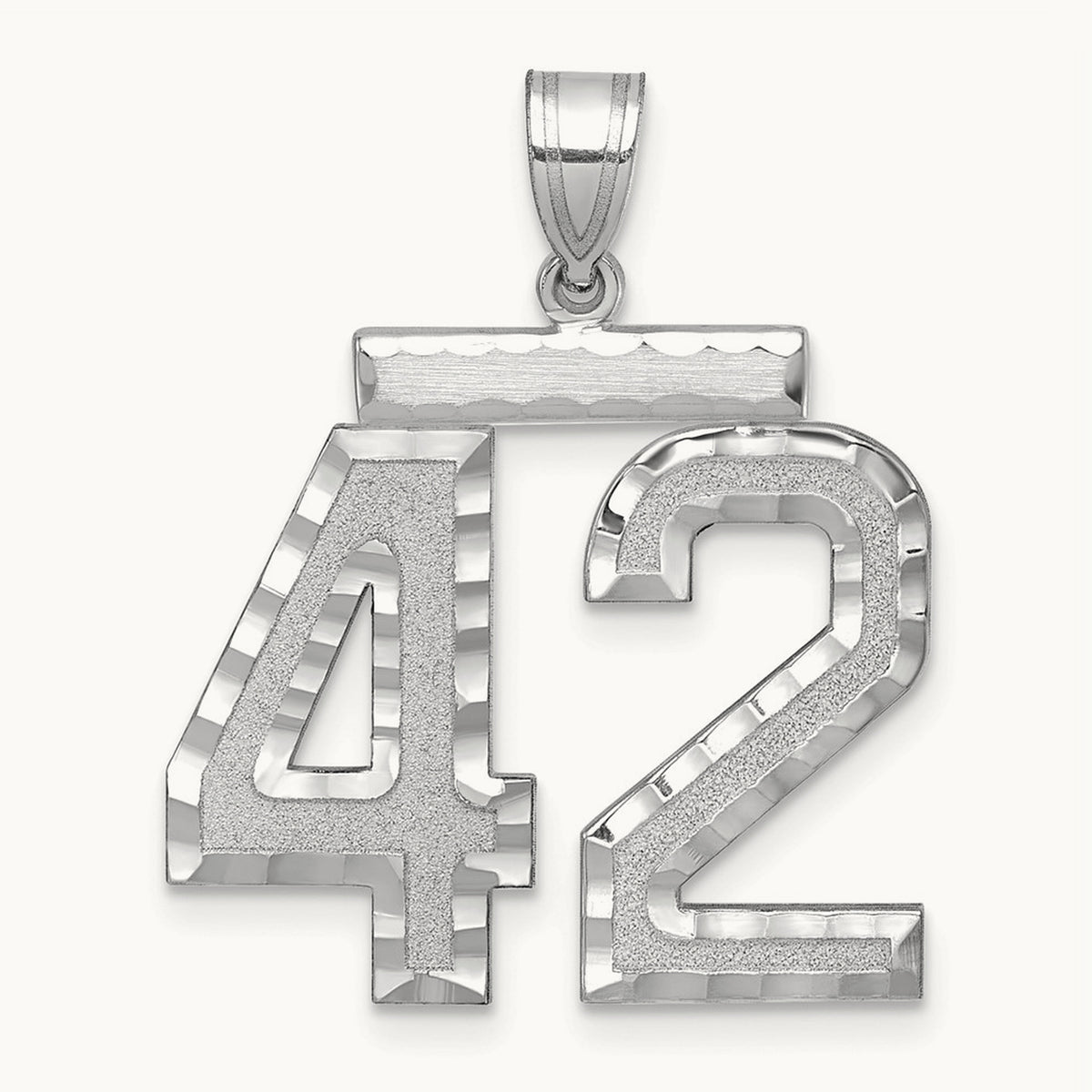 Large Brushed Diamond-cut Number 42 Charm — 14K White Gold