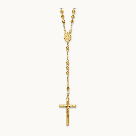 Mirror Beaded Semi-solid Rosary 24 inch Necklace, 4mm, 14K