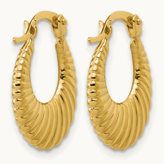 Polished and Grooved Hoop Earrings — Leslie's — 14mm