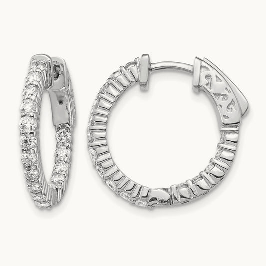 Diamond Round Hoop w/Safety Clasp Earrings, 14K White Gold