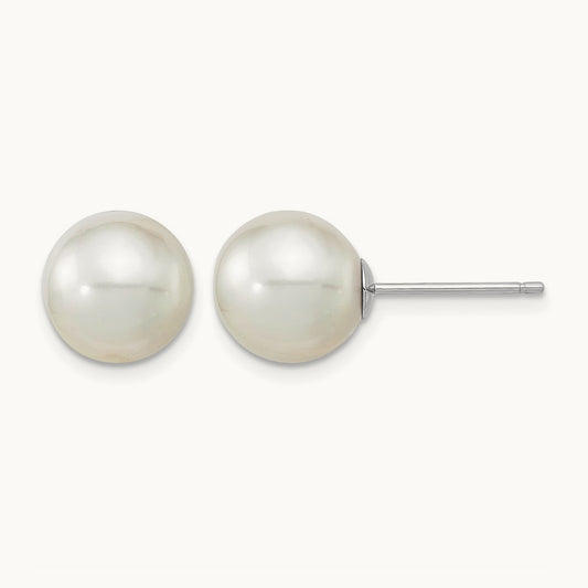10- Round White Saltwater South Sea Pearl Earrings, 11mm, 14K White Gold