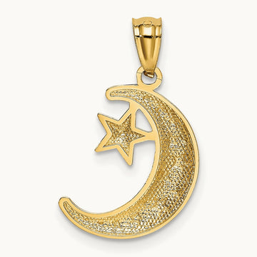 Polished and Textured Moon and Stars Pendant — 21.5mm