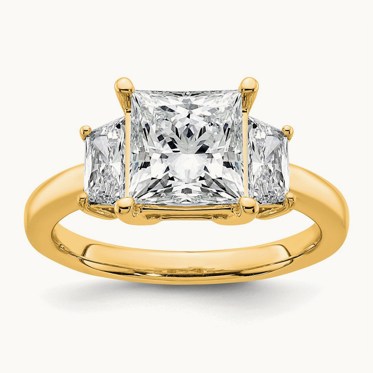 Princess & Trapezoid Engagement Ring — 14K Yellow Gold, 3 1/3 ct, 7