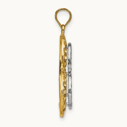 w/ Rhodium Diamond-cut Large Tilted Heart Charm, 14K