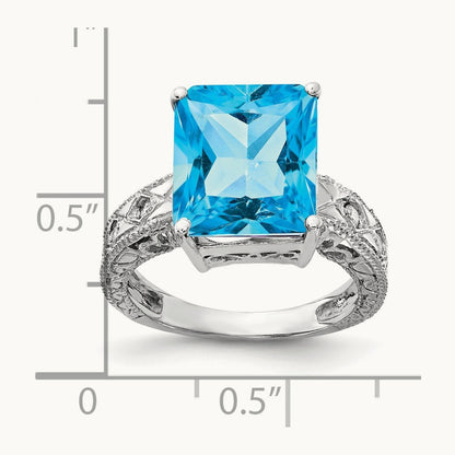Emerald Cut Blue Topaz AA Diamond ring — photo set
