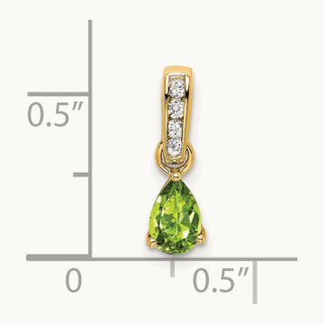 Pear Peridot and Diamond Pendant — 14K Yellow Gold