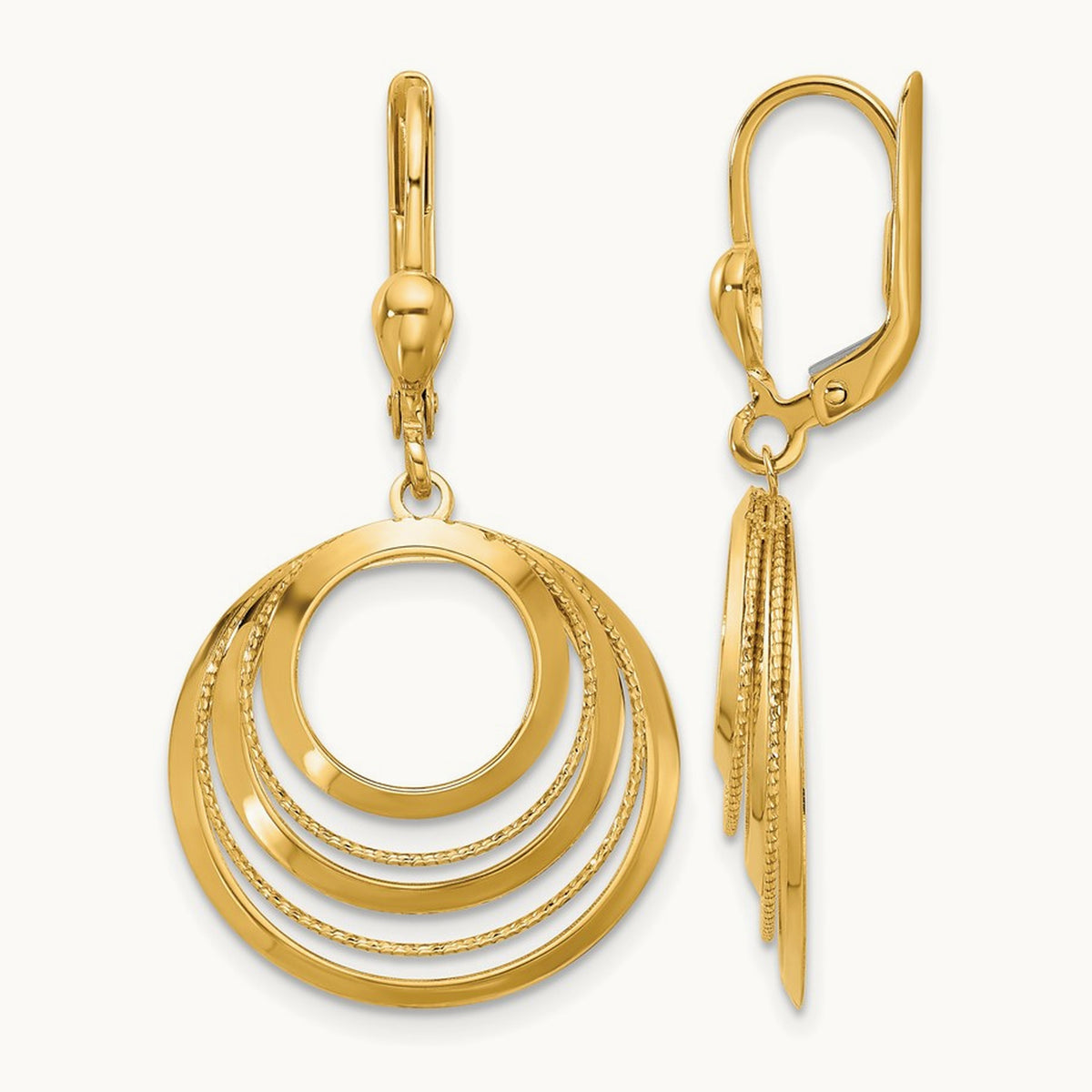 Polished and Diamond-cut Circles Dangle Leverback Earrings, 14K — Leslie's