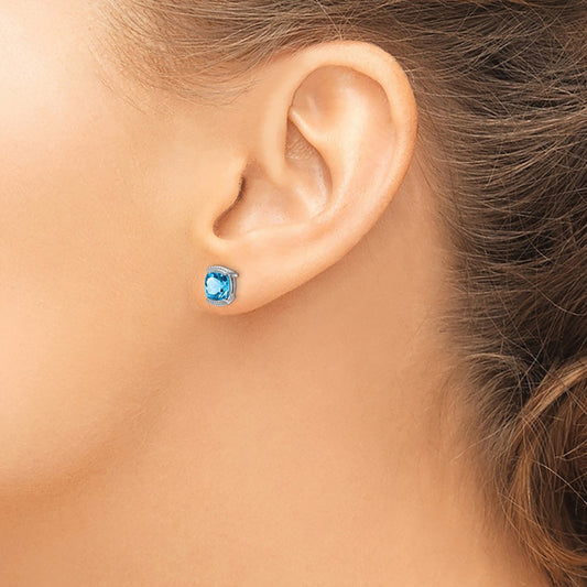 Blue Topaz Post Earrings — 14K White Gold