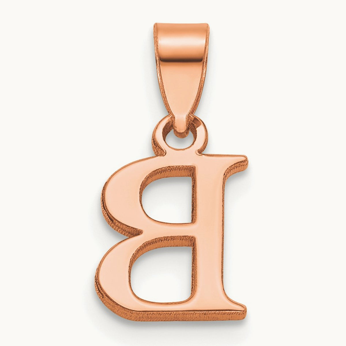 Polished Block Initial Pendant — 14K Rose Gold, B