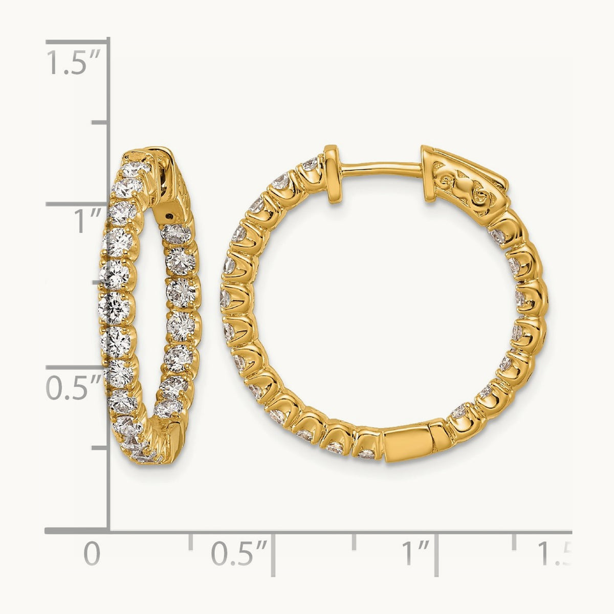 Diamond Round Hoop w/Safety Clasp Earrings, 14K