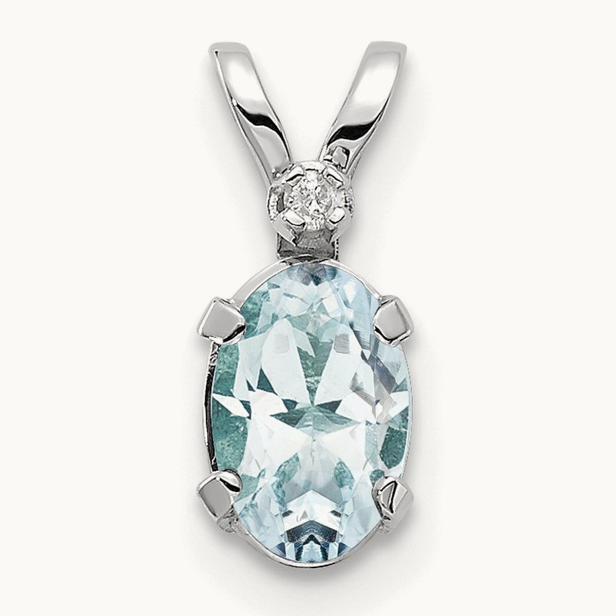 Diamond and Aquamarine Birthstone Pendant — 14K White Gold