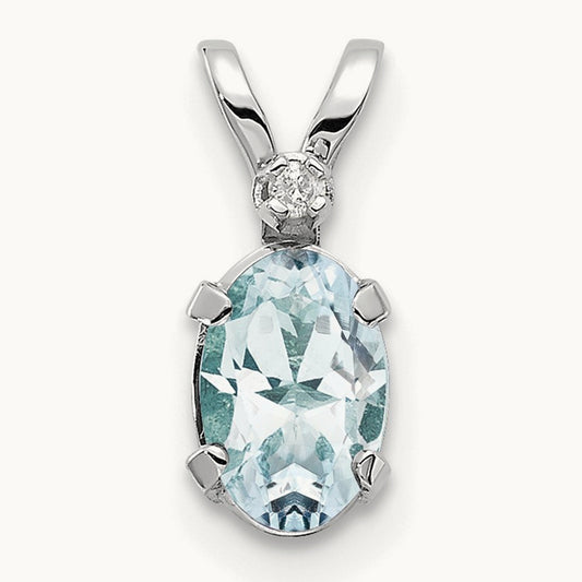 Diamond and Aquamarine Birthstone Pendant — 14K White Gold