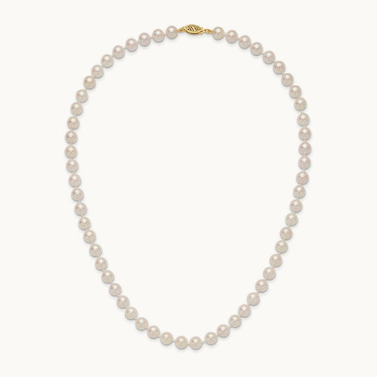 7- Round White Saltwater Akoya Cultured Pearl Necklace, 8mm, 14K