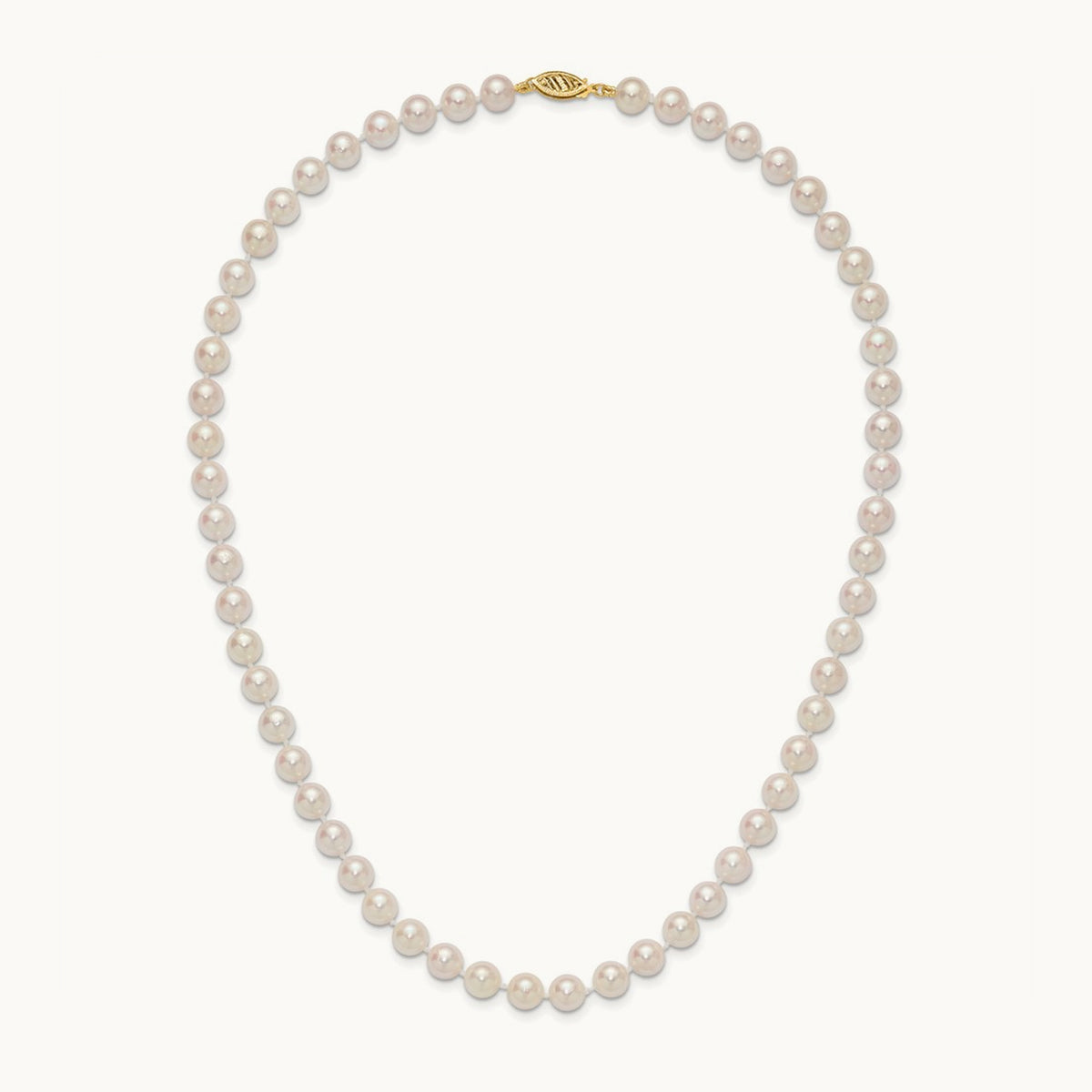 7- Round White Saltwater Akoya Cultured Pearl Necklace, 8mm, 14K